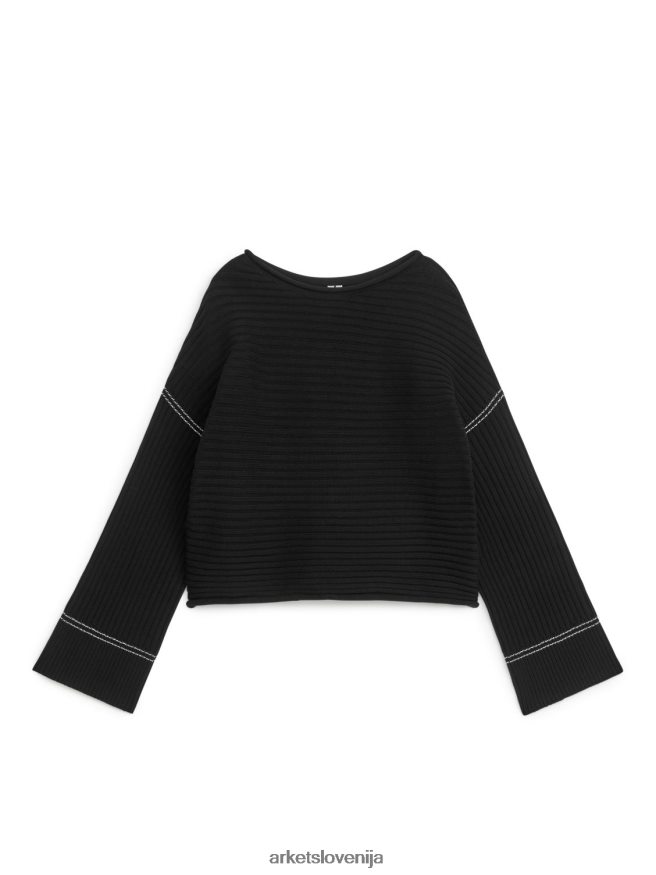 oblačila sl ARKET ženske rebrasto pleten bombažni jopič Črna 6X02XV417