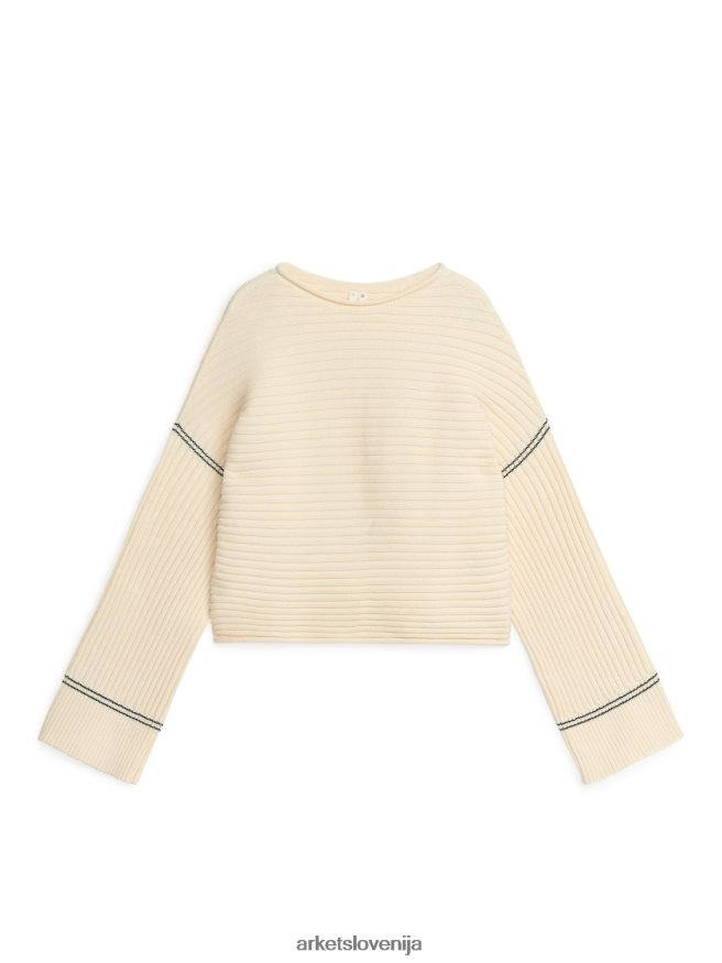 oblačila sl ARKET ženske rebrasto pleten bombažni jopič umazano bela 6X02XV400