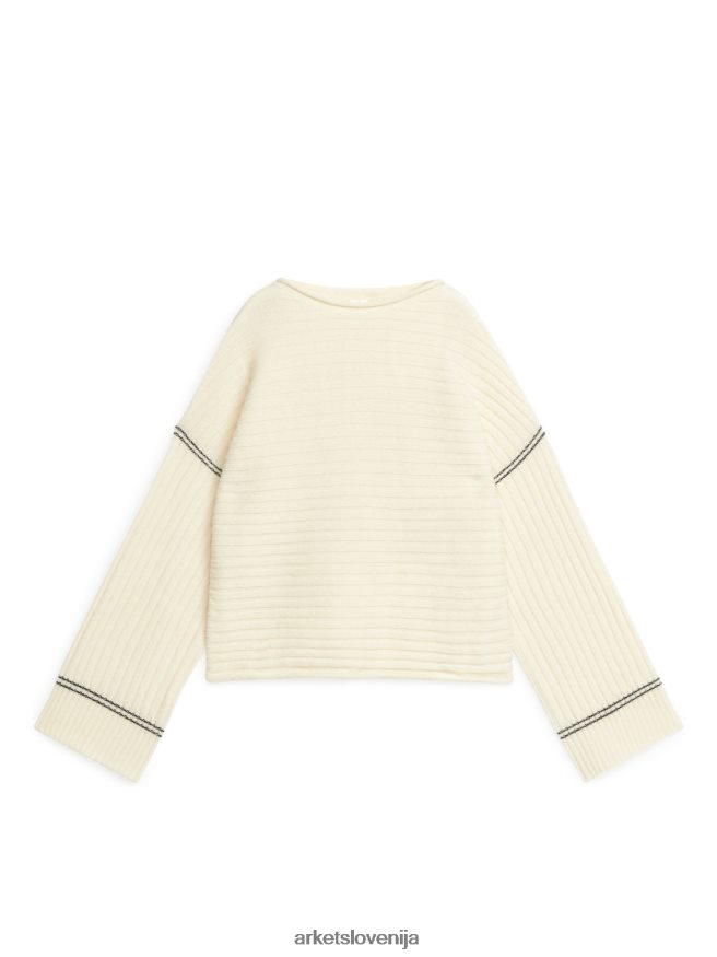 oblačila sl ARKET ženske rebrasto pleten volnen jopič umazano bela 6X02XV443