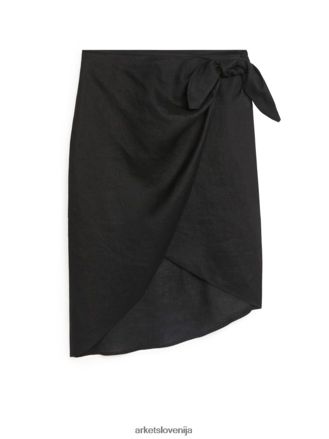 oblačila sl ARKET ženske zaviti laneno krilo Črna 6X02XV261
