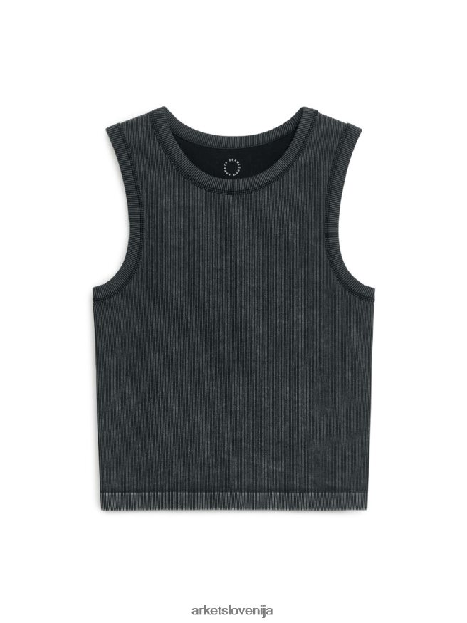 oblačila sl ARKET ženske brezšivna rebrasta majica brez rokavov oprano črno 6X02XV507