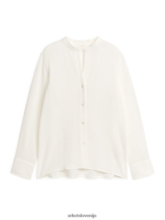 oblačila sl ARKET ženske bombažna majica z gubami bela 6X02XV19