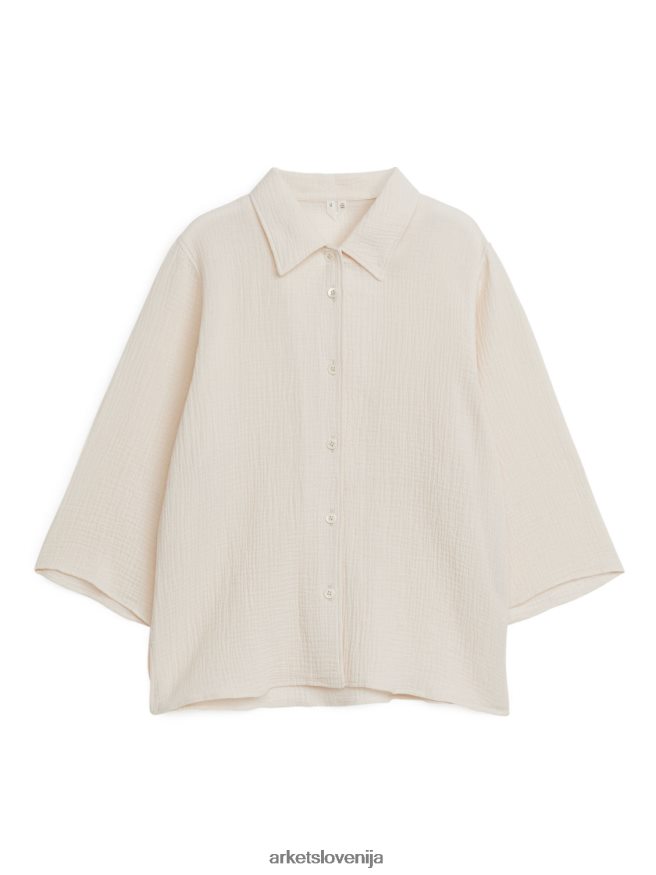 oblačila sl ARKET ženske bombažna majica z gubami umazano bela 6X02XV25