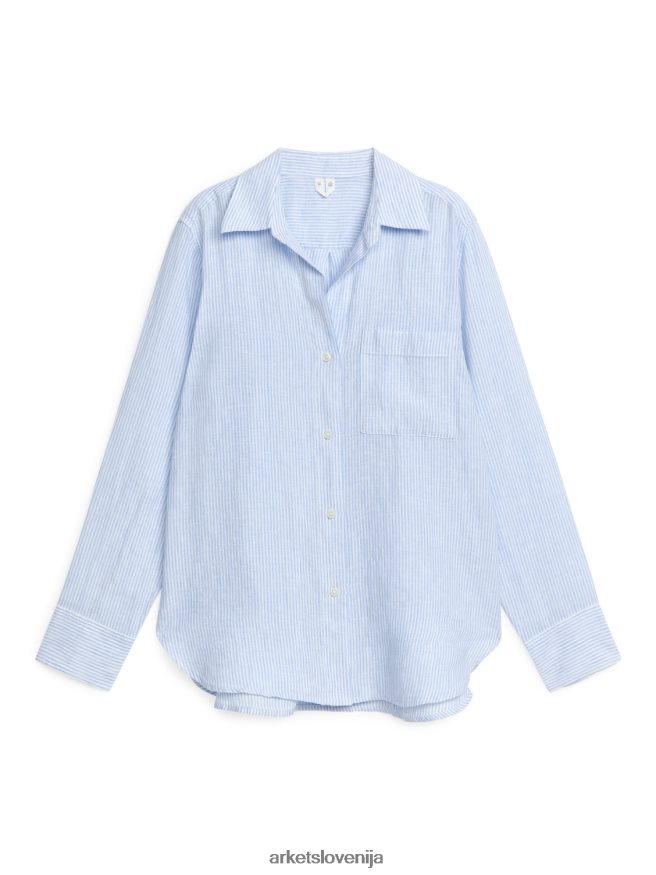 oblačila sl ARKET ženske lanena srajca svetlo modra/bela 6X02XV10