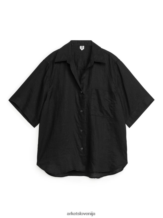 oblačila sl ARKET ženske letoviška srajca iz lanu Črna 6X02XV21