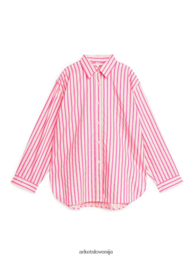 oblačila sl ARKET ženske sproščena srajca iz poplina roza/bela 6X02XV51