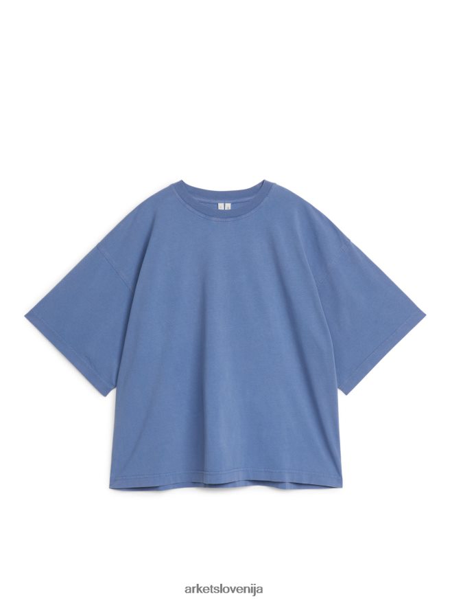 oblačila sl ARKET ženske bombažna majica s kratkimi rokavi modra 6X02XV305