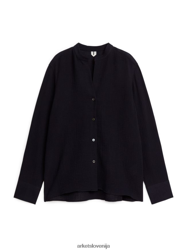 oblačila sl ARKET ženske bombažna majica z gubami Črna 6X02XV36