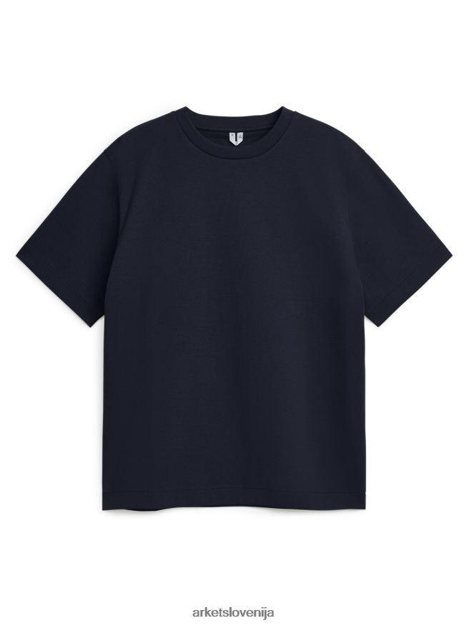 oblačila sl ARKET ženske interlock majica s kratkimi rokavi temno modra 6X02XV1009