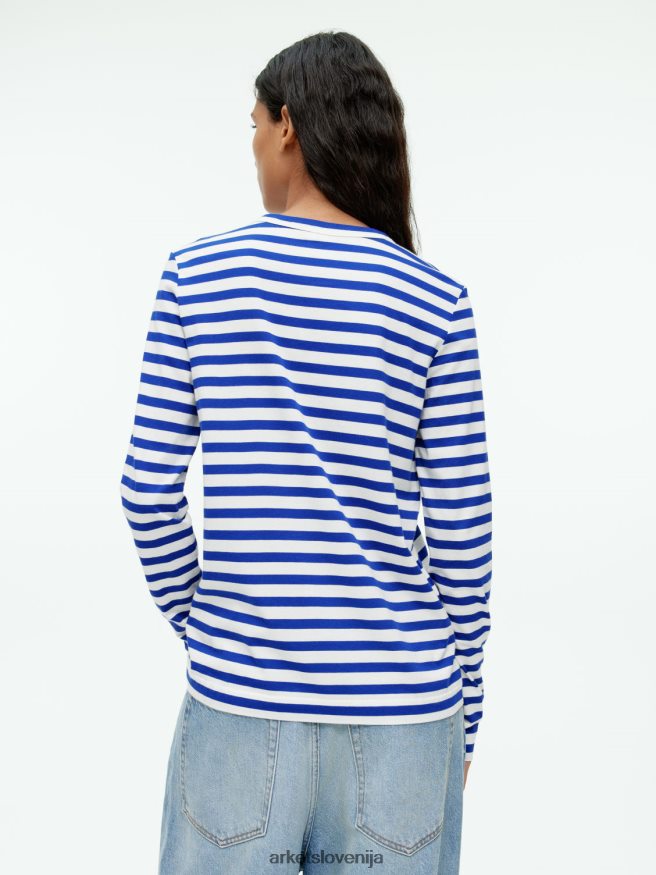 oblačila sl ARKET ženske majica z dolgimi rokavi modra/bela 6X02XV377