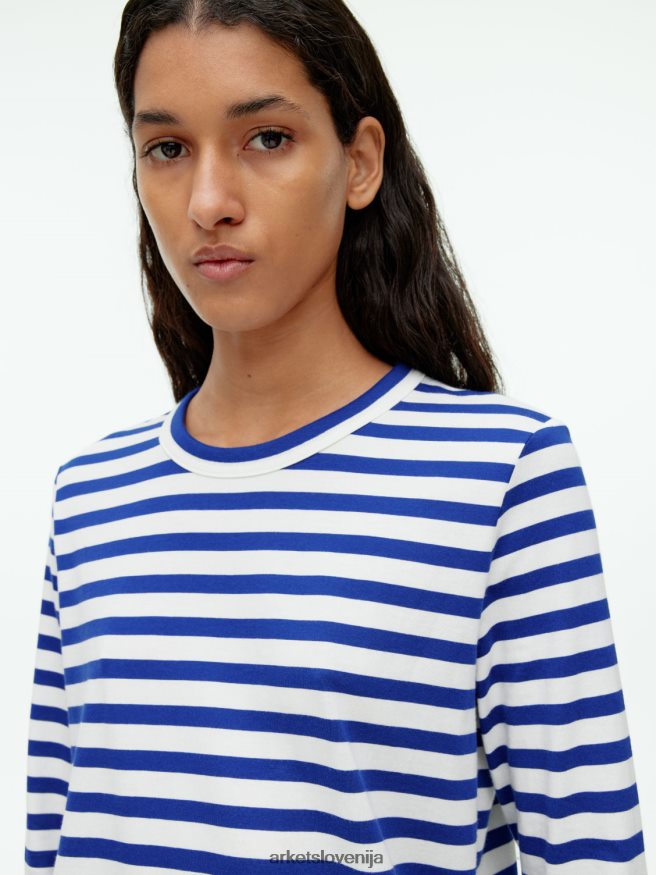 oblačila sl ARKET ženske majica z dolgimi rokavi modra/bela 6X02XV377