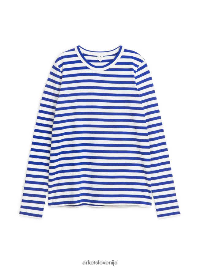 oblačila sl ARKET ženske majica z dolgimi rokavi modra/bela 6X02XV377