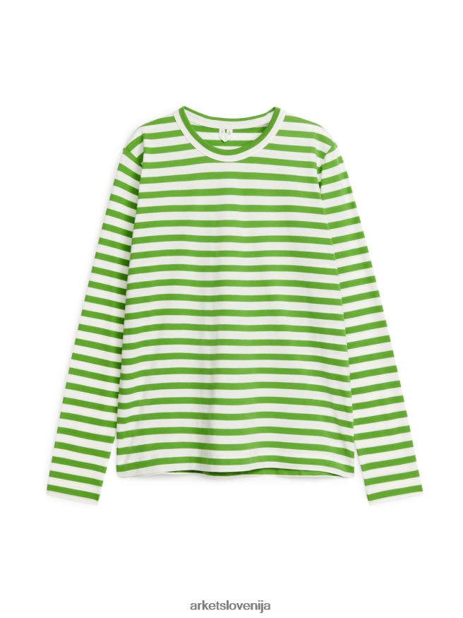 oblačila sl ARKET ženske majica z dolgimi rokavi zelena/bela 6X02XV343