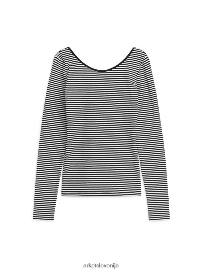 oblačila sl ARKET ženske majica z okroglim izrezom črnobela 6X02XV329
