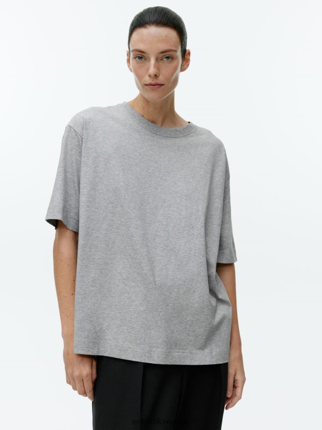 oblačila sl ARKET ženske prevelika majica s kratkimi rokavi sivi melanž 6X02XV276