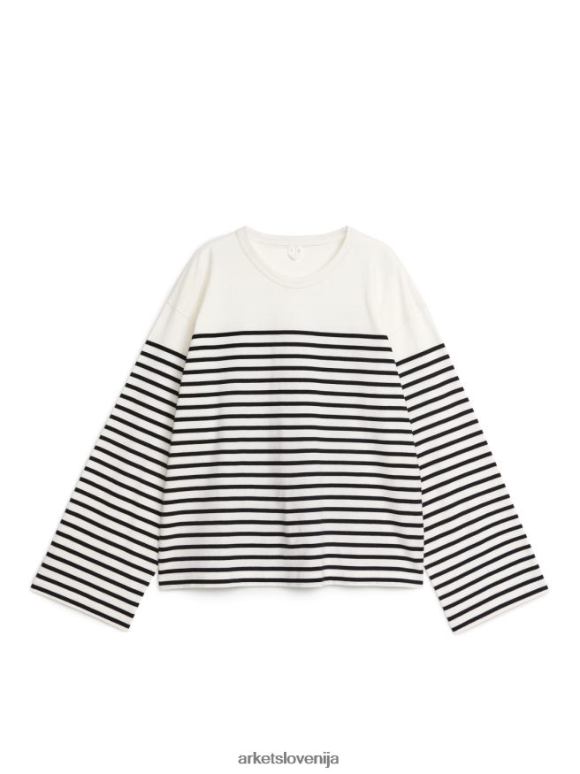 oblačila sl ARKET ženske prevelika majica s kratkimi rokavi umazano bela/črna 6X02XV324