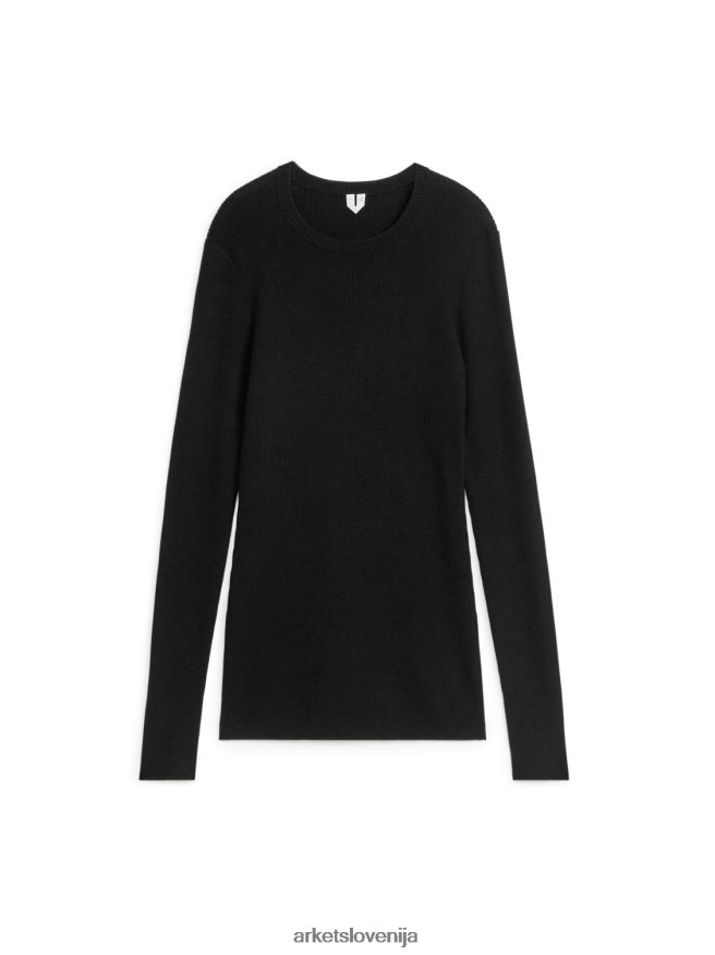 oblačila sl ARKET ženske rebrasto pleten merino top Črna 6X02XV356