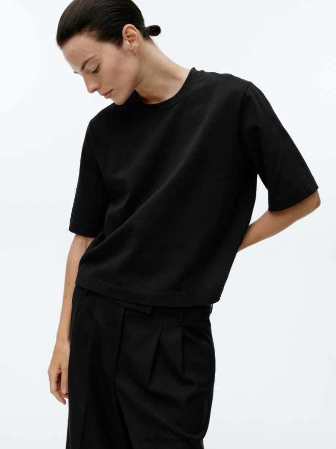 oblačila sl ARKET ženske težka škatlasta majica s kratkimi rokavi Črna 6X02XV387